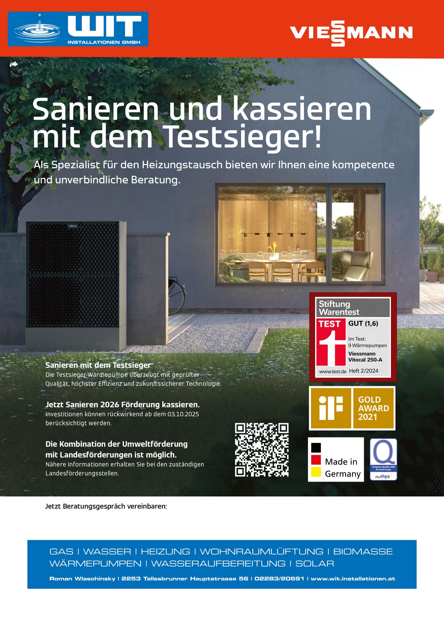 Viessmann Wärmepumpe Testsieger Aktion von WIT Installationen für Heizungstausch und Sanierung